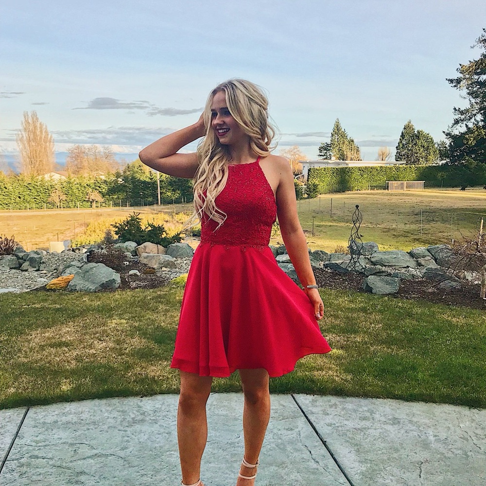 Alyce Paris Red Halter A-Line Mini Dress